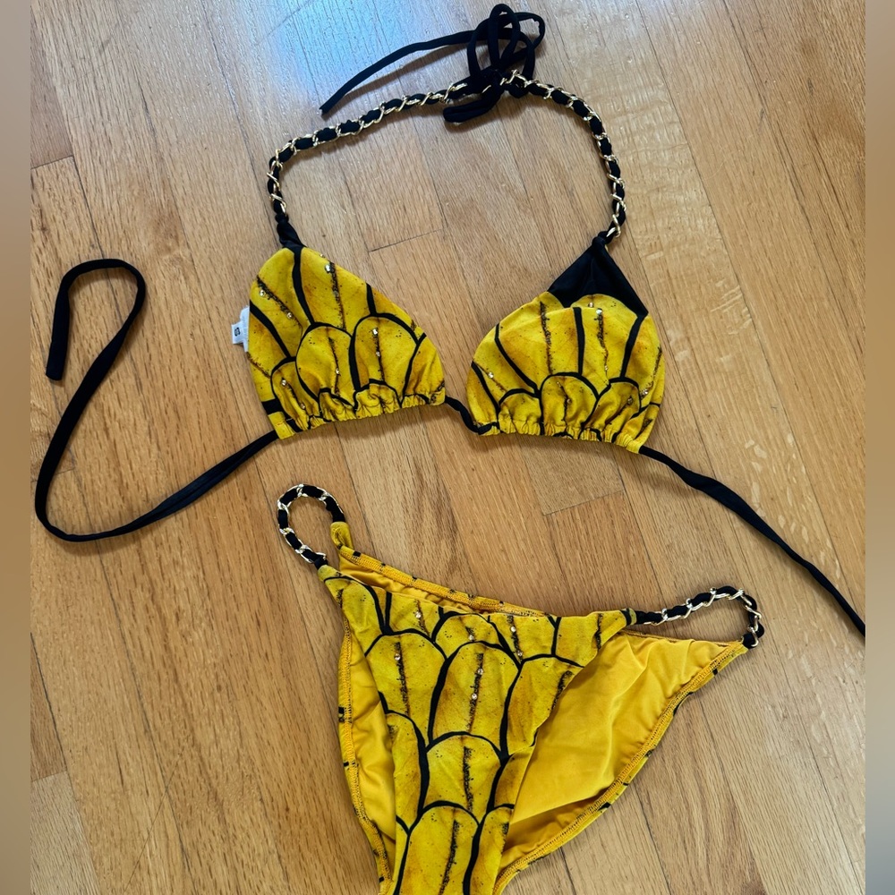 Yellow Patterned Triangle Bikini Set Sauvage - image 1